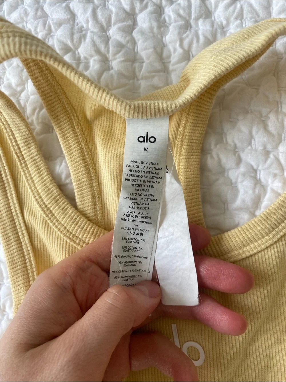 ALO Ribbed Halter Cropped Tank/Sports Bra in Butter Yellow Size M